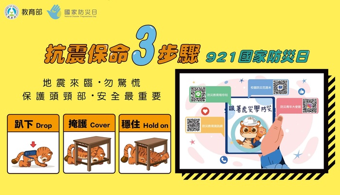 111 年國家防災日演習】地震速報演練，臨震應變「趴 下、掩護、穩住 Earthquake Disaster Drill
